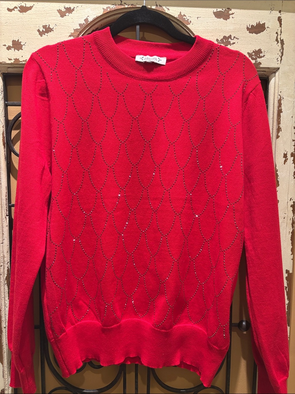 Nanette Lepore Red Rhinestone-Detail Crewneck Sweater